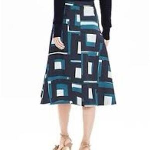 Banana Republic Geometric A-Line Skirt in Black, Blue, and White